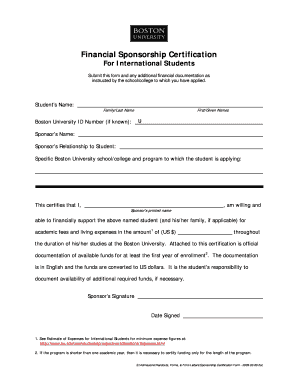 Financial Sponsorship Certification for International Students