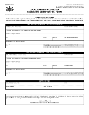 Pennsylvania Local Earned Income Tax Residency Certification Form