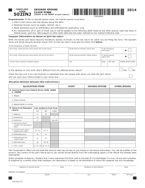 Maryland Injured Spouse Claim Form
