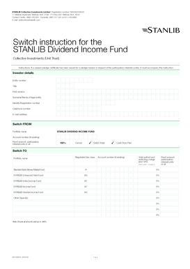 STANLIB Dividend Income Fund Switch Instruction
