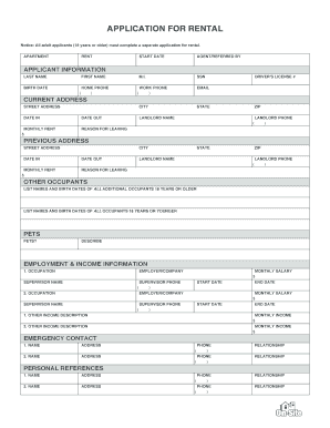 Apartment Rental Application Form
