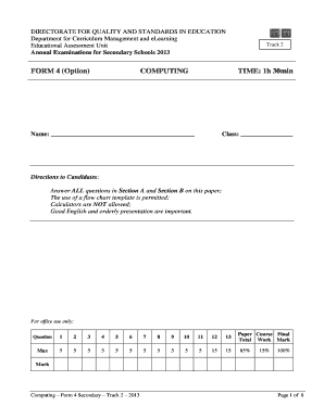 Secondary School Computing Exam Form 4