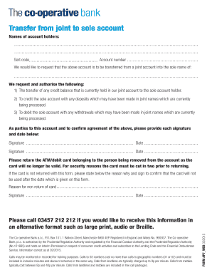 Joint to Sole Account Transfer Form
