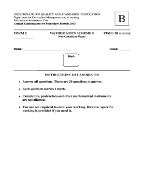 Form 5 Mathematics Exam Scheme B