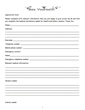 Application Form for Health and Safety Information