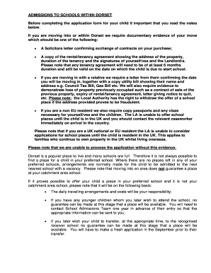 Dorset School Admission Application Form