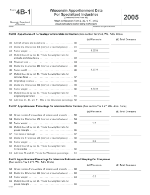 Wisconsin Apportionment Data Form 4B-1