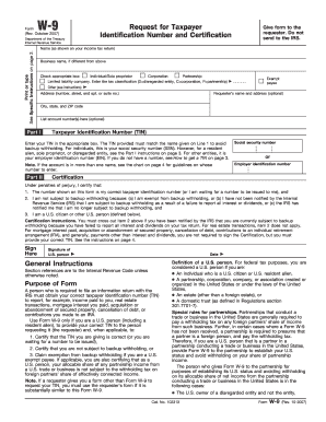 Form W-9 Request for Taxpayer Identification Number and Certification