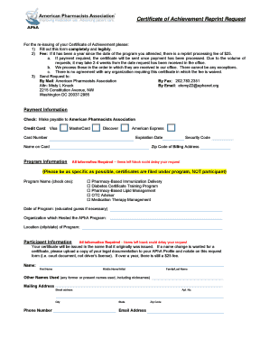 Certificate of Achievement Reprint Request