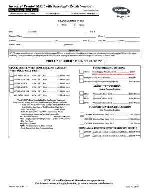 Invacare Pronto M51 Order Form