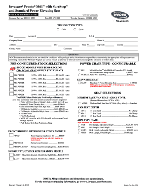 Invacare Pronto M61 Power Chair Order Form