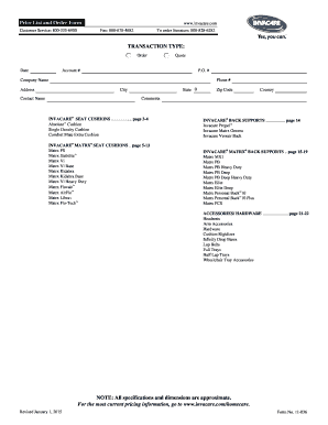 Invacare Seat Cushion Order Form