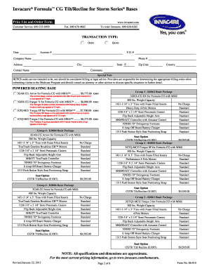 Invacare Formula CG Tilt/Recline Order Form