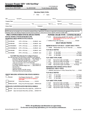 Invacare Pronto M51 Power Chair Order Form