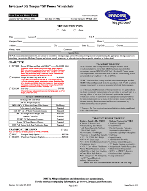 Invacare 3G Torque SP Power Wheelchair Order Form