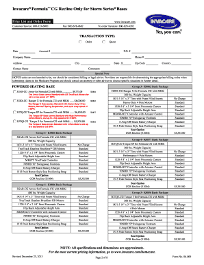 Invacare Formula CG Recline Order Form