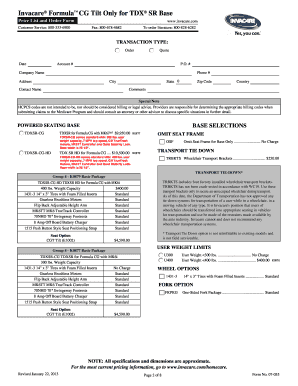 Invacare Formula CG Tilt Order Form