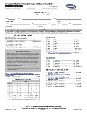 Invacare MyOn Ultralight Folding Wheelchair Order Form