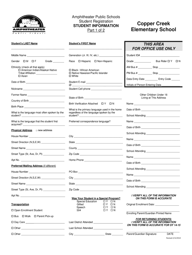Fillable Online to copper creek elementary school