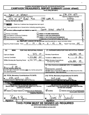 Campaign Treasurer's Report Summary