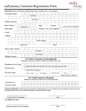 EazyMoney Customer Registration Form