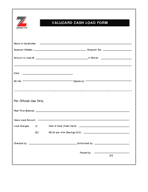 Valucard Cash Load Form