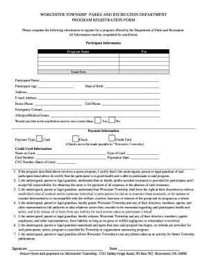 Worcester Township Program Registration Form