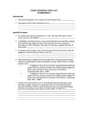 Code Construction Act Worksheet