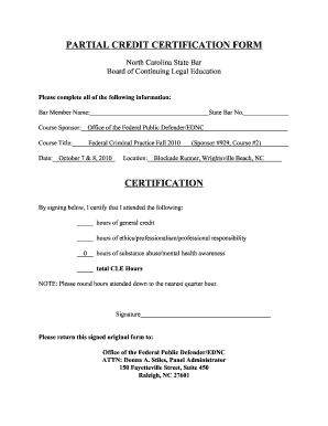 North Carolina CLE Certification Form