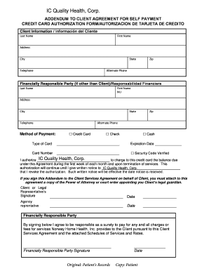 Addendum to Client Agreement for Self Payment