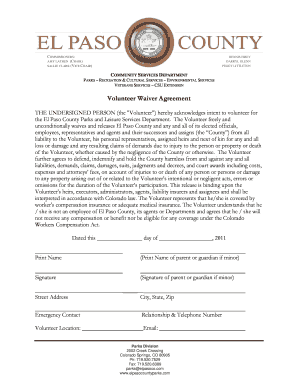 El Paso County Volunteer Waiver Agreement