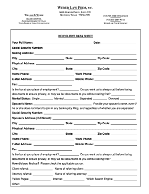 New Client Data Sheet