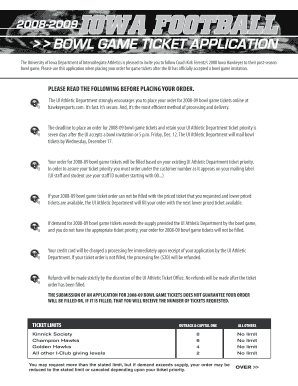 2008-2009 Iowa Football Bowl Game Ticket Application
