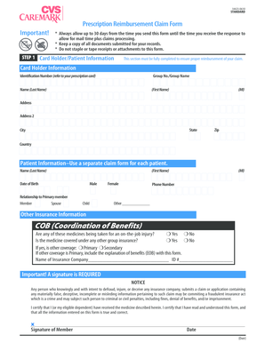 Prescription Reimbursement Claim Form