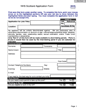 NHS Scotland Job Application Form