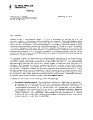 El Paso Pipeline Partners Tax Package