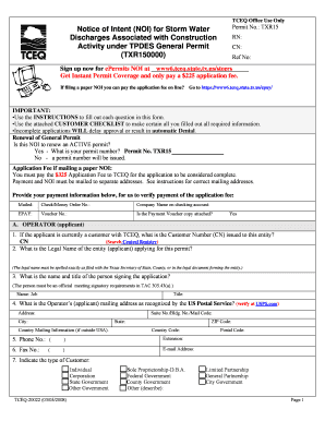 Texas Storm Water Permit Notice of Intent