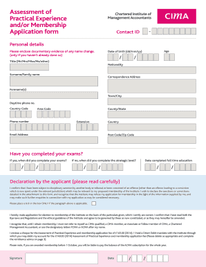 Chartered Institute of Management Accountants Membership Application