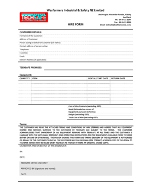 TechSafe Equipment Hire Form