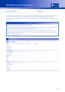 Tower Travel Claim Form