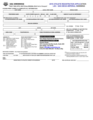 2015 USA Swimming Athlete Registration Application