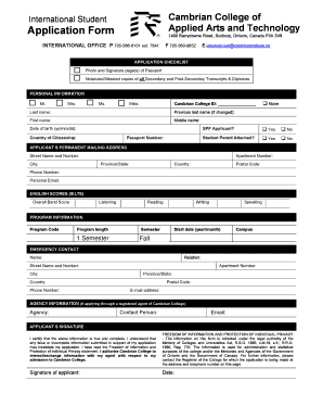 Cambrian College International Student Application Form