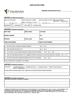 City of Vaughan Employment Application Form