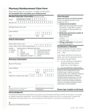 Pharmacy Reimbursement Claim Form