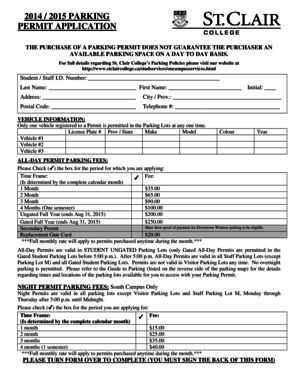 St. Clair College Parking Permit Application