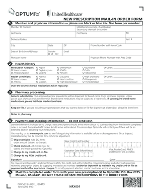 Prescription Mail-In Order Form