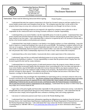 Florida Owner-Builder Disclosure Statement