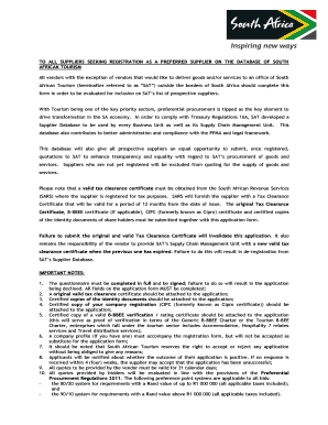 South African Tourism Supplier Registration Form