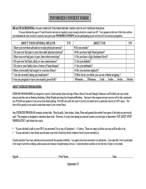 Informed Consent Form for Exercise Program