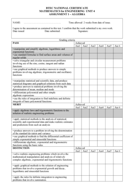 BTEC National Certificate Algebra Assignment